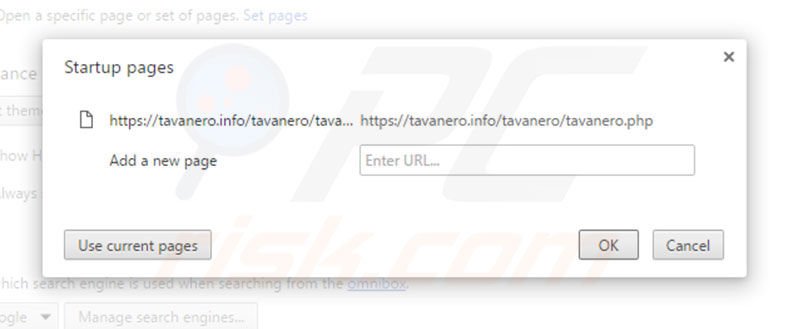 Eliminando tavanero.info de la página de inicio de Google Chrome