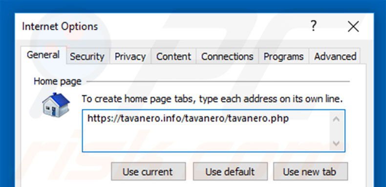 Eliminando tavanero.info de la página de inicio de Internet Explorer