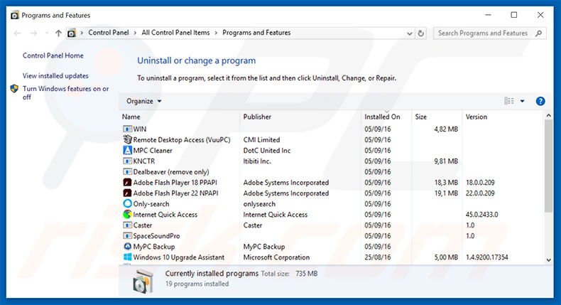 desinstalar el secuestrador de navegadores tavanero.info desde el Panel de control