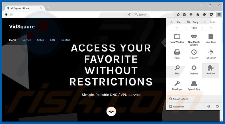 Eliminando los anuncios VidSqaure de Mozilla Firefox paso 1