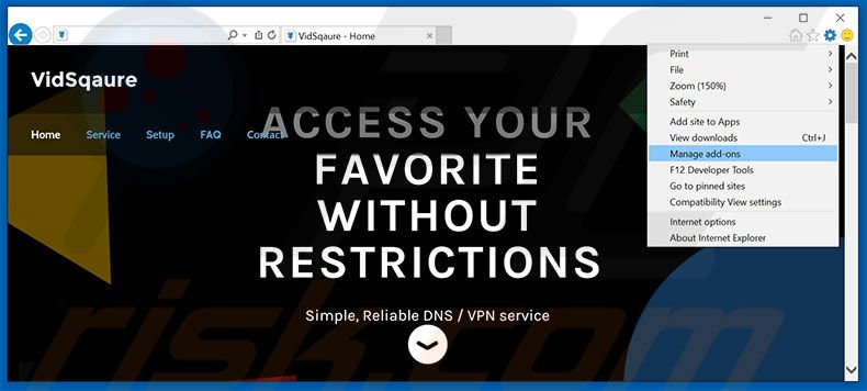 Eliminando los anuncios de VidSqaure de Internet Explorer paso 1