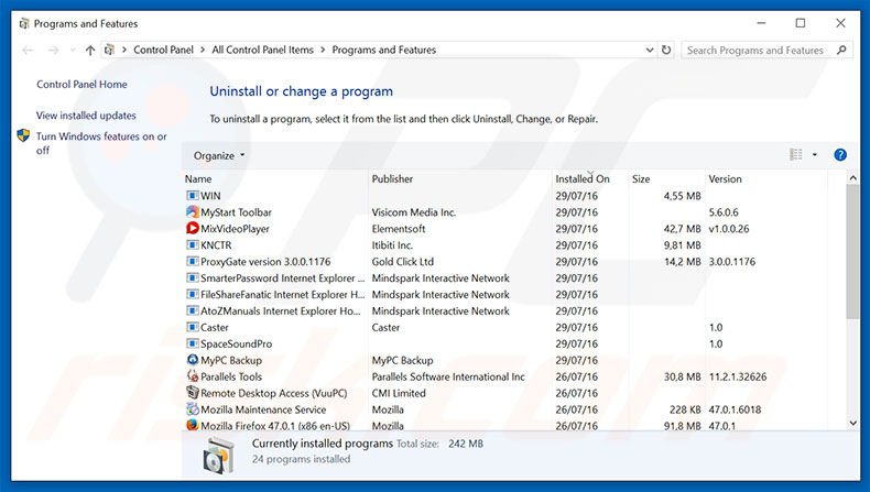 desinstalar el software publicitario You have a ZEUS virus desde el Panel de Control