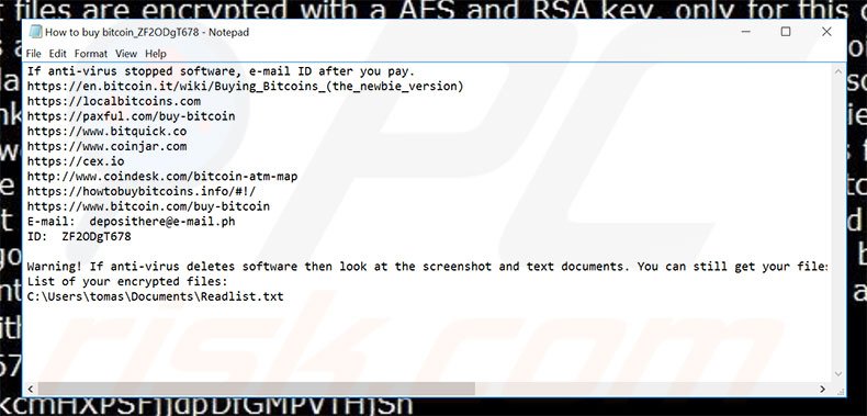 archivo de texto el virus encriptador EncrypTile