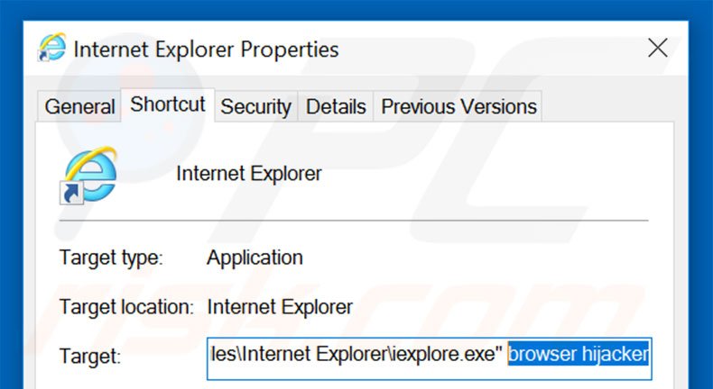 Eliminar go.mail.ru del destino del acceso directo de Internet Explorer paso 2