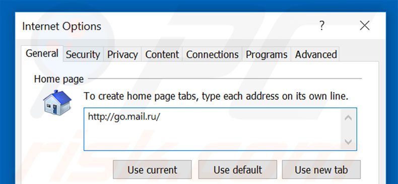 Eliminando go.mail.ru de la página de inicio de Internet Explorer