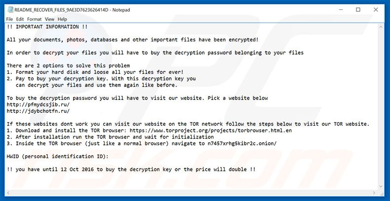 archivo de texto ransomware Hades Locker