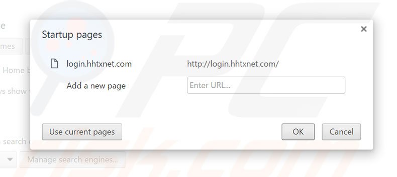 Eliminando login.hhtxnet.com de la página de inicio de Google Chrome