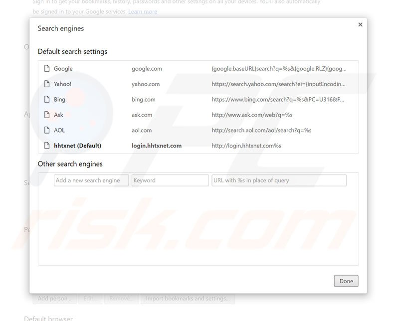 Eliminando login.hhtxnet.com del motor de búsqueda por defecto de Google Chrome