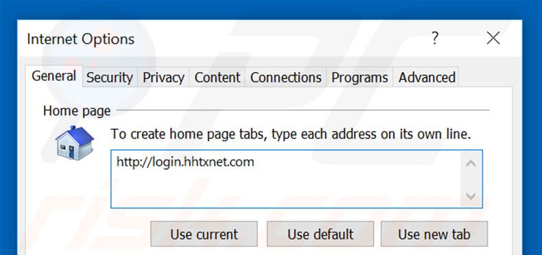 Eliminando login.hhtxnet.com de la página de inicio de Internet Explorer