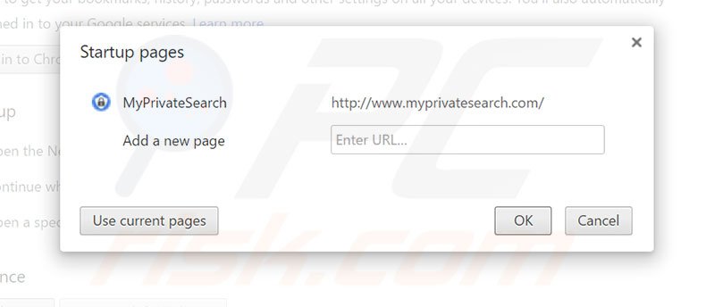 Eliminar myprivatesearch.com de la página de inicio de Google Chrome