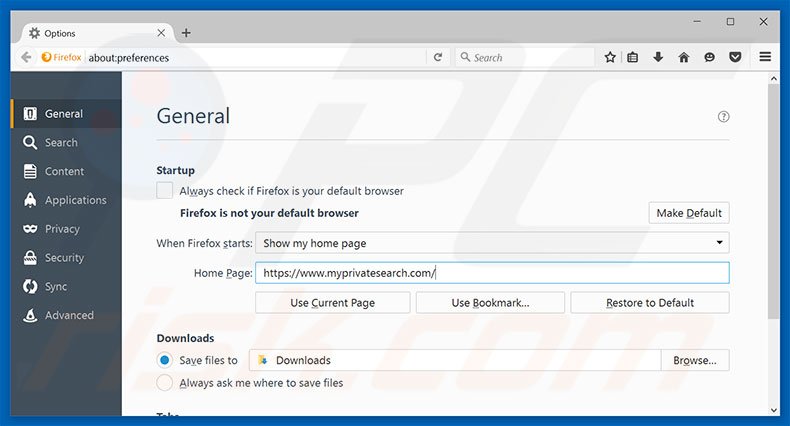Eliminar myprivatesearch.com de la página de inicio de Mozilla Firefox
