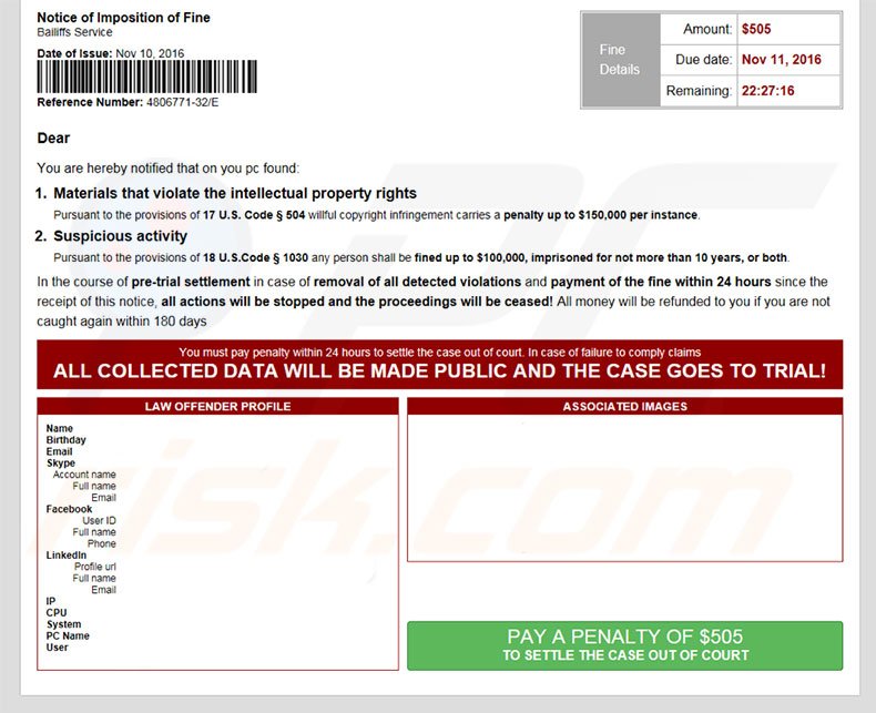 estafa Notice of Imposition of Fine