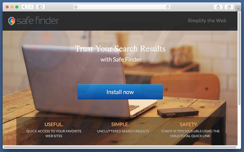 Sitio web dudoso usado para promocionar search.safefinderformac.com