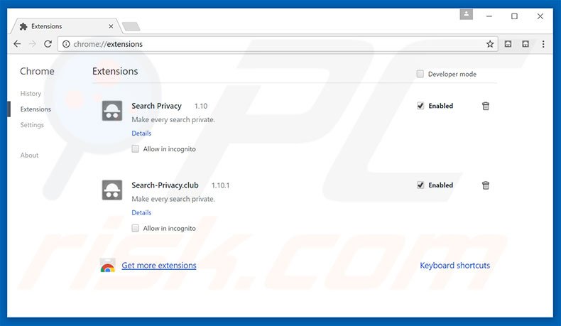 Removing searchprivacy.co related Google Chrome extensions