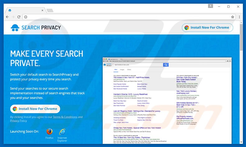 Sitio web que promociona searchprivacy.co