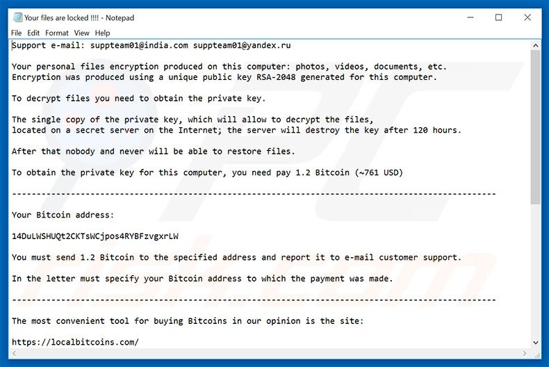 archivo de texto el virus encriptador suppteam01@india.com