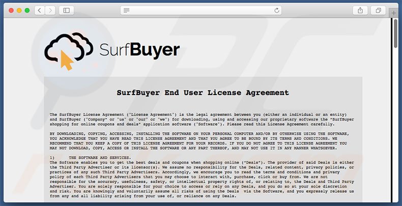Sitio web dudoso usado para promocionar SurfBuyer