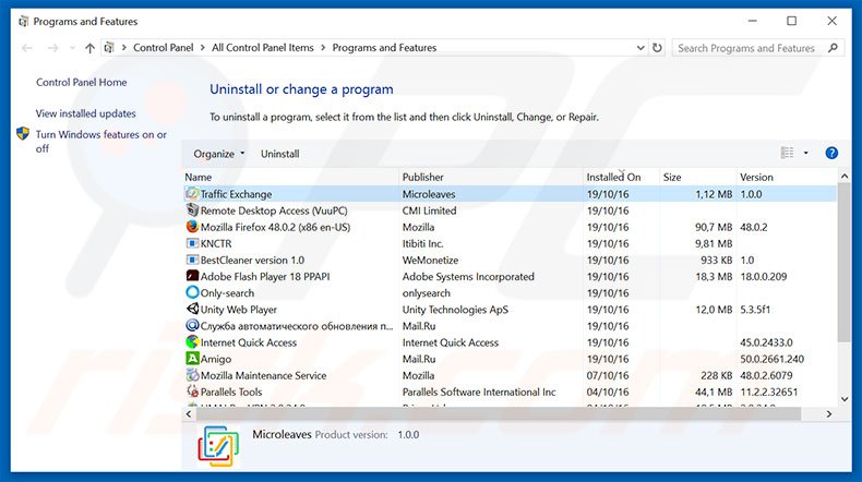 desinstalar Traffic Exchange del Panel de control