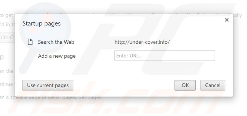 Eliminando under-cover.info de la página de inicio de Google Chrome