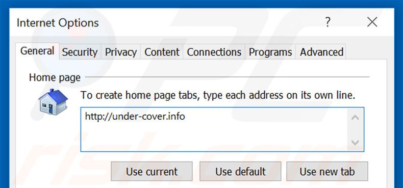 Eliminando under-cover.info de la página de inicio de Internet Explorer