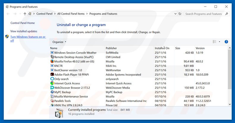 desinstalar el secuestrador de navegadores under-cover.info desde el Panel de control