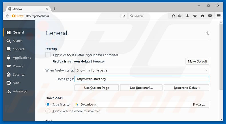 Eliminando web-start.org de la página de inicio de Mozilla Firefox