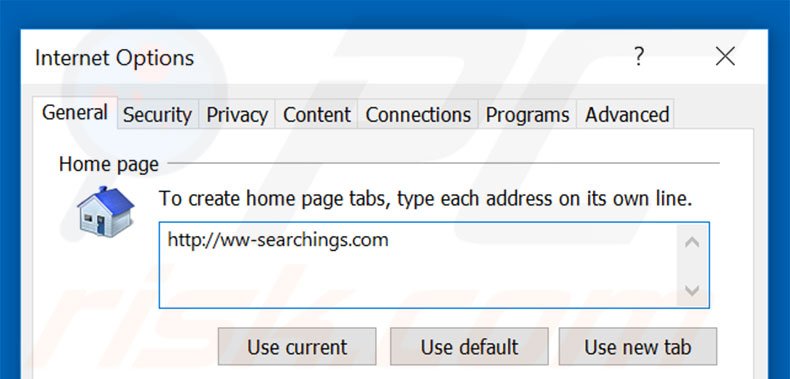 Eliminando ww-searchings.com de la página de inicio de Internet Explorer