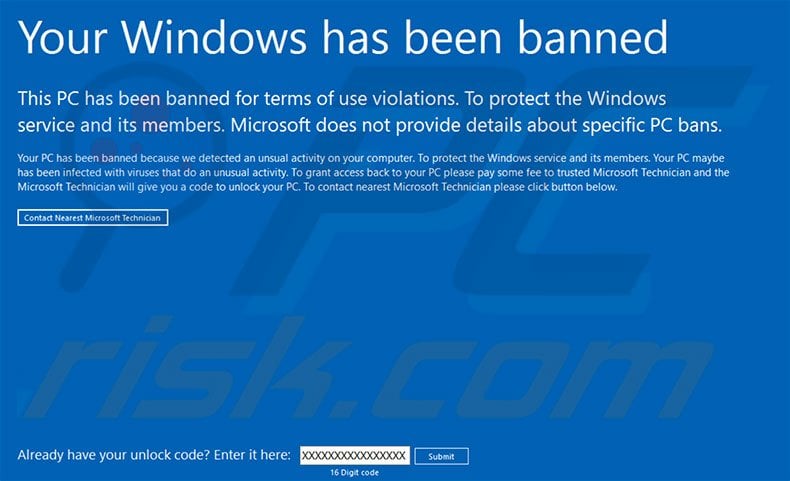 estafa Your Windows has been banned