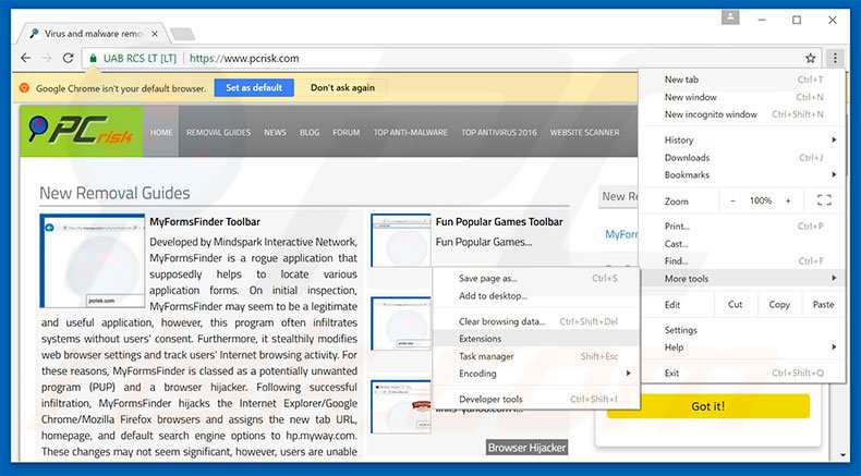 Eliminando los anuncios de Internet Internet Security Damaged de Google Chrome paso 1