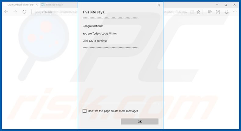 ventana emergente de la estafa You Are Today's Lucky Visitor