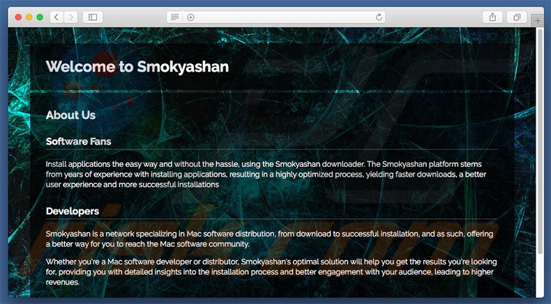 Sitio web dudoso usado para promocionar search.smokyashan.com