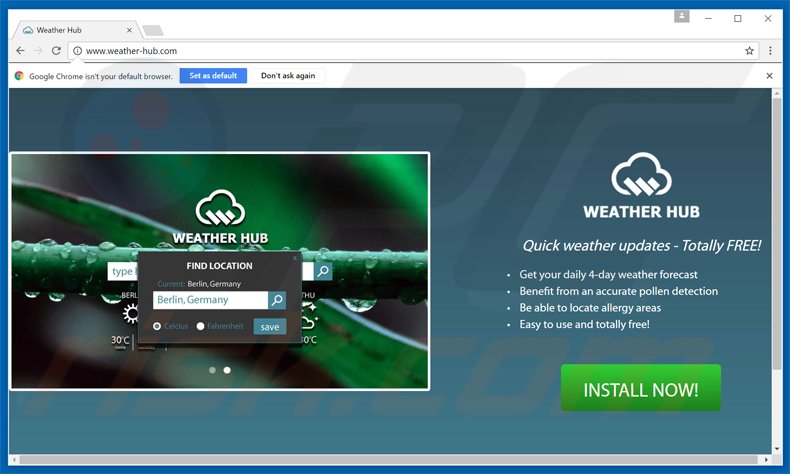 programa basura weather-hub redireccionando al sitio web searchespro.com