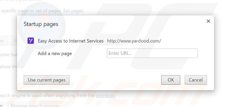 Eliminando yardood.com de la página de inicio de Google Chrome