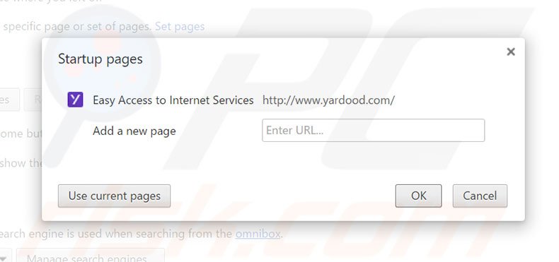 Eliminando yardood.com de la página de inicio de Google Chrome