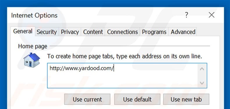 Eliminando yardood.com de la página de inicio de Internet Explorer