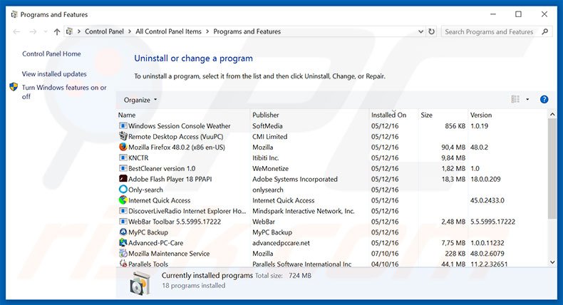 desinstalar el secuestrador de navegadores yardood.com desde el Panel de control