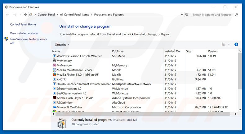 desinstalar el adware Call Windows Help Desk del Panel de control