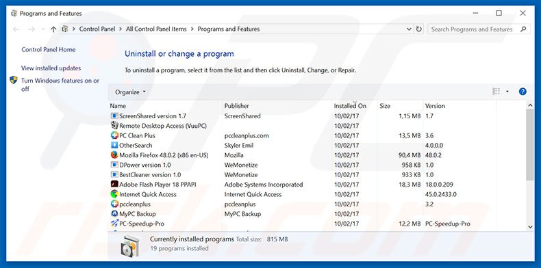 desinstalar el adware liveadexchanger.com del Panel de control