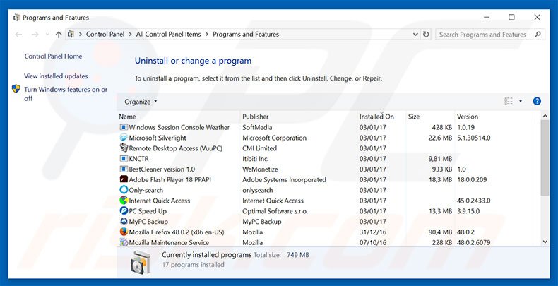 desinstalar el secuestrador de navegadores myluckysites.com desde el Panel de control