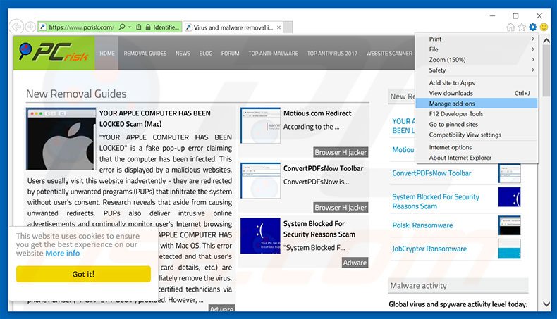 Eliminando los anuncios de onclkds.com de Internet Explorer paso 1