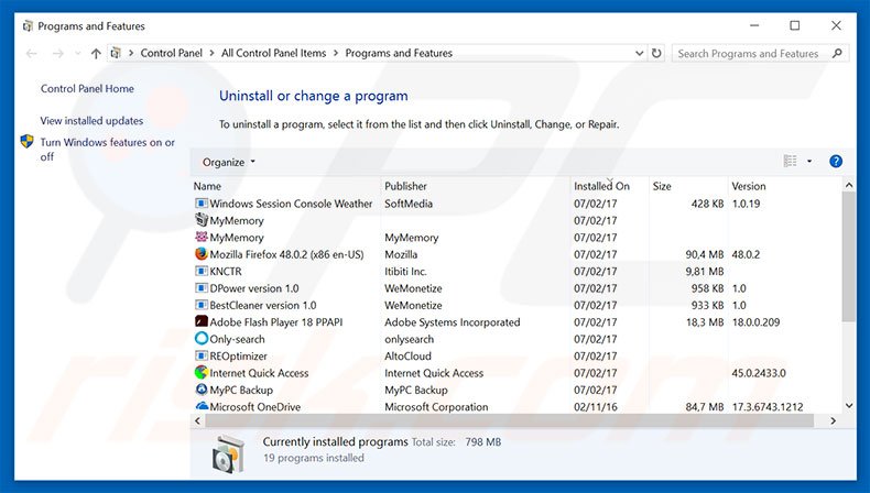 desinstalar el adware onclkds.com del Panel de control