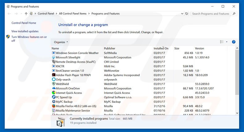 desinstalar el adware {PRODUCT_NAME} del Panel de control