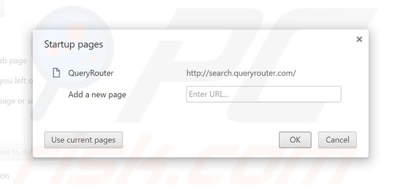 Eliminando search.queryrouter.com de la página de inicio de Google Chrome