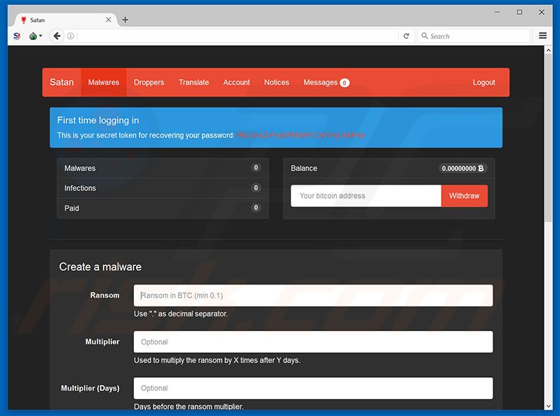Satan RaaS Malwares