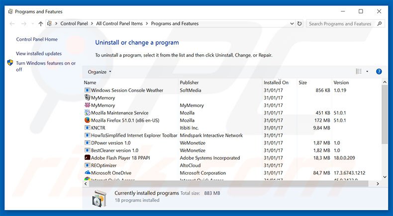 desinstalar el adware Windows Security Alert del Panel de control