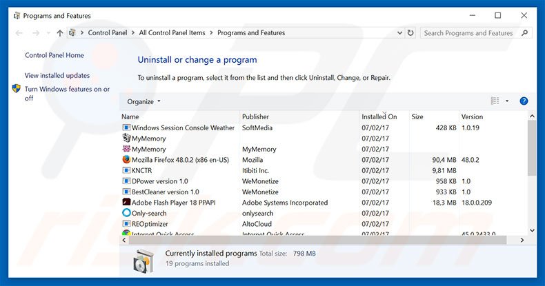 desinstalar el adware Wizzcaster del Panel de control