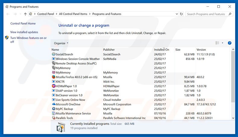 desinstalar el software publicitario Dangerous Try To Get Access To Your Personal Logins del Panel de control