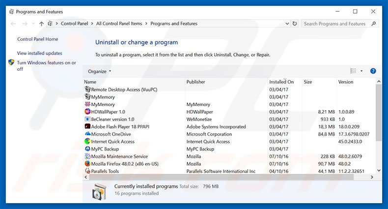 desinstalar el secuestrador de navegadores initialpage123.com con el Panel de control