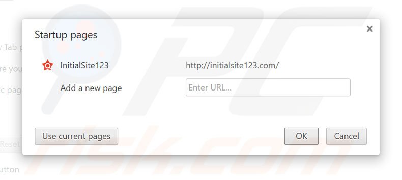 Eliminando initialsite123.com de la página de inicio de Google Chrome