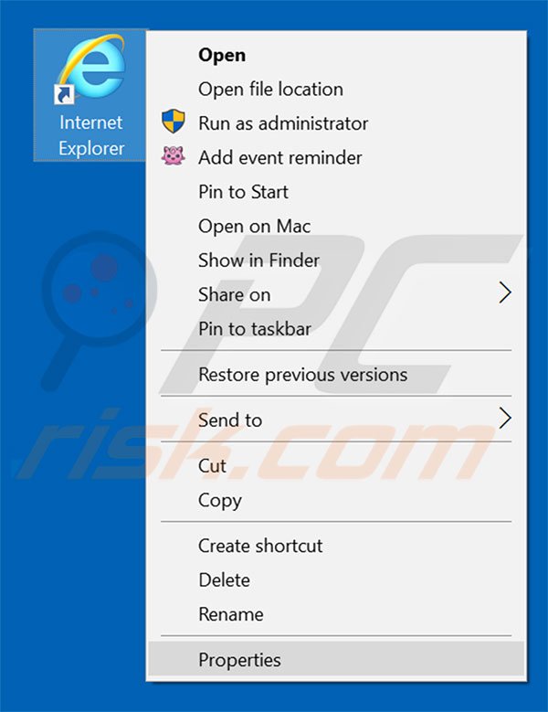 Eliminar initialsite123.com del destino del acceso directo de Internet Explorer paso 1
